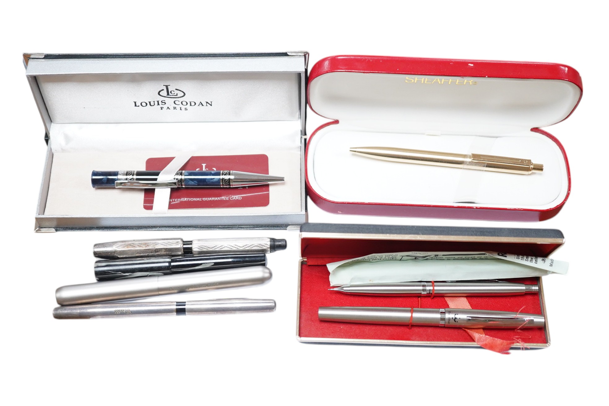 A quantity of pens including a silver fountain pen (8). Condition - fair